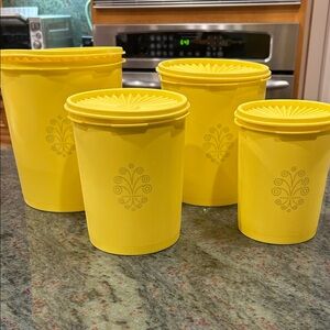Tupperware Brand Vintage Vibrant Yellow Food Storage Container Set